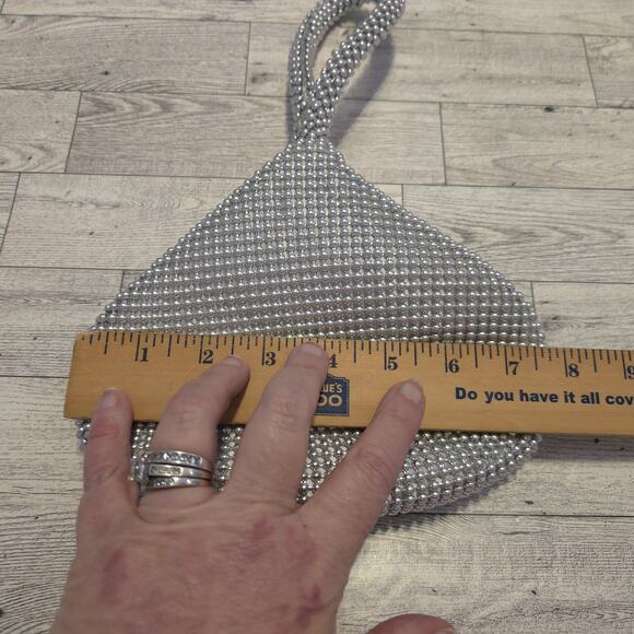 Jessica McClintock Staci Metal Silver Snap Puch Evening Wristlet Bag - Picture 8 of 10